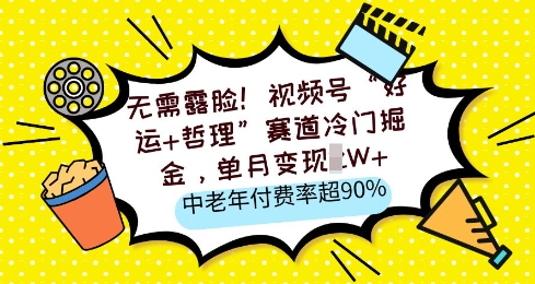 无需露脸，视频号“好运+哲理”赛道冷门掘金，单月变现2W+，中老年付费率超90%-靠创业轻松赚钱？[小白网创驿站] 整合稀缺资源，带你实现财富梦小白网创驿站