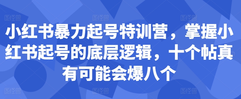 小红书暴力起号特训营，掌握小红书起号的底层逻辑，十个帖真有可能会爆八个-靠创业轻松赚钱？[小白网创驿站] 整合稀缺资源，带你实现财富梦小白网创驿站