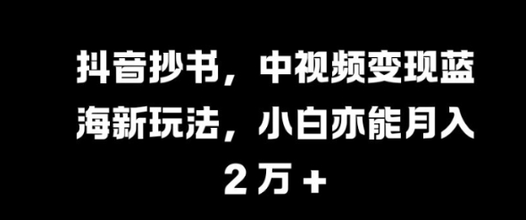 抖音抄书，中视频变现蓝海新玩法，小白亦能月入 过W【揭秘】-靠创业轻松赚钱？[小白网创驿站] 整合稀缺资源，带你实现财富梦小白网创驿站