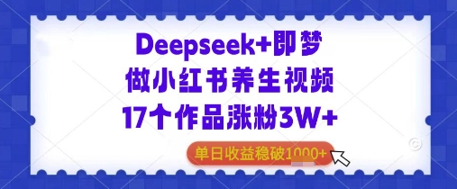 Deepseek+即梦做小红书养生视频17个作品涨粉3W+单日收益几张-靠创业轻松赚钱？[小白网创驿站] 整合稀缺资源，带你实现财富梦小白网创驿站