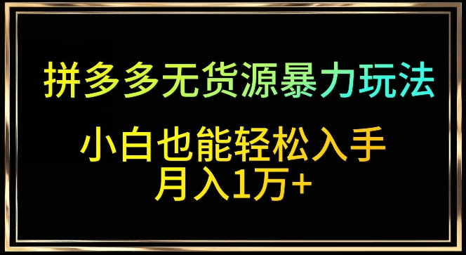 拼多多无货源暴力玩法，全程干货，小白也能轻松入手，月入1万+【揭秘】-靠创业轻松赚钱？[小白网创驿站] 整合稀缺资源，带你实现财富梦小白网创驿站