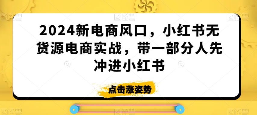2024新电商风口，小红书无货源电商实战，带一部分人先冲进小红书-靠创业轻松赚钱？[小白网创驿站] 整合稀缺资源，带你实现财富梦小白网创驿站