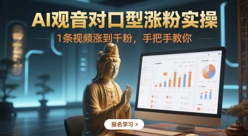 AI观音对口型涨粉实操，1条视频涨到千粉，手把手教你-靠创业轻松赚钱？[小白网创驿站] 整合稀缺资源，带你实现财富梦小白网创驿站