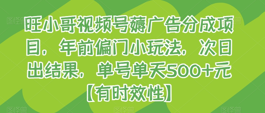 旺小哥视频号薅广告分成项目，年前偏门小玩法，次日出结果，单号单天500+元【有时效性】-靠创业轻松赚钱？[小白网创驿站] 整合稀缺资源，带你实现财富梦小白网创驿站