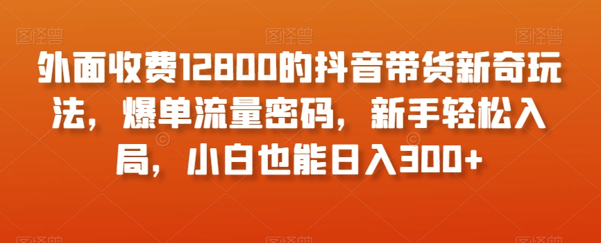 外面收费12800的抖音带货新奇玩法，爆单流量密码，新手轻松入局，小白也能日入300+【揭秘】-靠创业轻松赚钱？[小白网创驿站] 整合稀缺资源，带你实现财富梦小白网创驿站