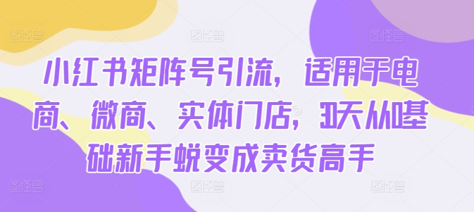 小红书矩阵号引流，适用于电商、微商、实体门店，30天从0基础新手蜕变成卖货高手-靠创业轻松赚钱？[小白网创驿站] 整合稀缺资源，带你实现财富梦小白网创驿站