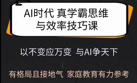 Ai时代真学霸思维与学习方法课，有格局且接地气，家庭教育有力参考-靠创业轻松赚钱？[小白网创驿站] 整合稀缺资源，带你实现财富梦小白网创驿站