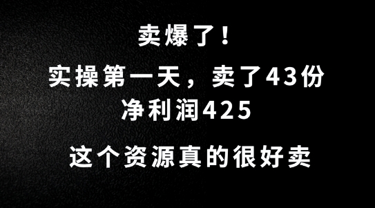 这个资源，需求很大，实操第一天卖了43份，净利润425【揭秘】-靠创业轻松赚钱？[小白网创驿站] 整合稀缺资源，带你实现财富梦小白网创驿站