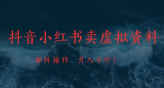 抖音小红书卖虚拟资料，市场需求一直存在，矩阵操作，月入1w+-靠创业轻松赚钱？[小白网创驿站] 整合稀缺资源，带你实现财富梦小白网创驿站