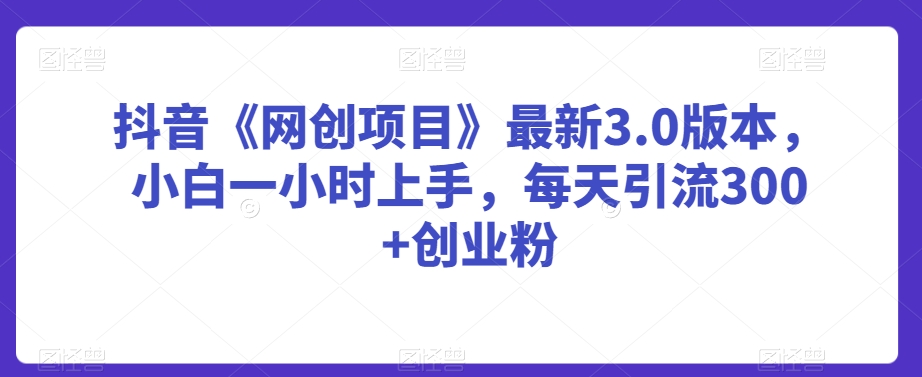抖音《网创项目》最新3.0版本，小白一小时上手，每天引流300+创业粉【揭秘】-靠创业轻松赚钱？[小白网创驿站] 整合稀缺资源，带你实现财富梦小白网创驿站