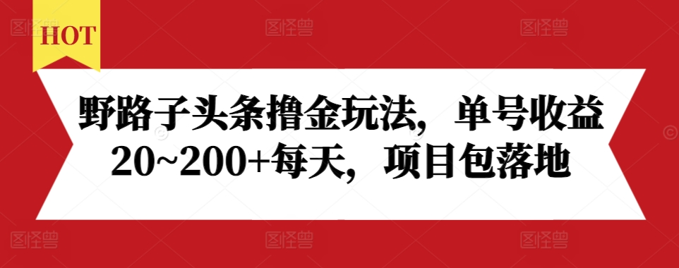 野路子头条撸金玩法，单号收益20~200+每天，项目包落地-靠创业轻松赚钱？[小白网创驿站] 整合稀缺资源，带你实现财富梦小白网创驿站