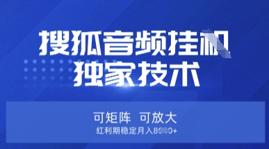 【搜狐音频挂G】独家技术，可矩阵可放大，红利期稳定月入8k【揭秘】-靠创业轻松赚钱？[小白网创驿站] 整合稀缺资源，带你实现财富梦小白网创驿站