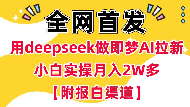 用deepseek做即梦Ai拉新 小白实操月入过W+【附报白渠道】-靠创业轻松赚钱？[小白网创驿站] 整合稀缺资源，带你实现财富梦小白网创驿站