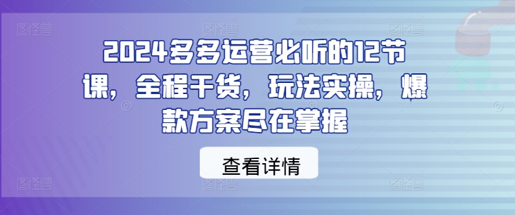 2024多多运营必听的12节课，全程干货，玩法实操，爆款方案尽在掌握-靠创业轻松赚钱？[小白网创驿站] 整合稀缺资源，带你实现财富梦小白网创驿站