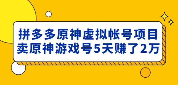 外面卖2980的拼多多原神虚拟帐号项目：卖原神游戏号5天赚了2万-靠创业轻松赚钱？[小白网创驿站] 整合稀缺资源，带你实现财富梦小白网创驿站