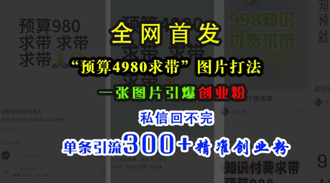 小红书“预算4980带我飞”图片打法，一张图片引爆创业粉，私信回不完，单条引流300+精准创业粉-靠创业轻松赚钱？[小白网创驿站] 整合稀缺资源，带你实现财富梦小白网创驿站