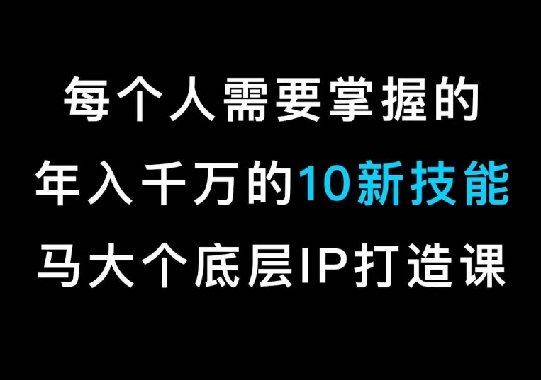 马大个的IP底层逻辑课，​每个人需要掌握的年入千万的10新技能，约会底层IP打造方法！-靠创业轻松赚钱？[小白网创驿站] 整合稀缺资源，带你实现财富梦小白网创驿站