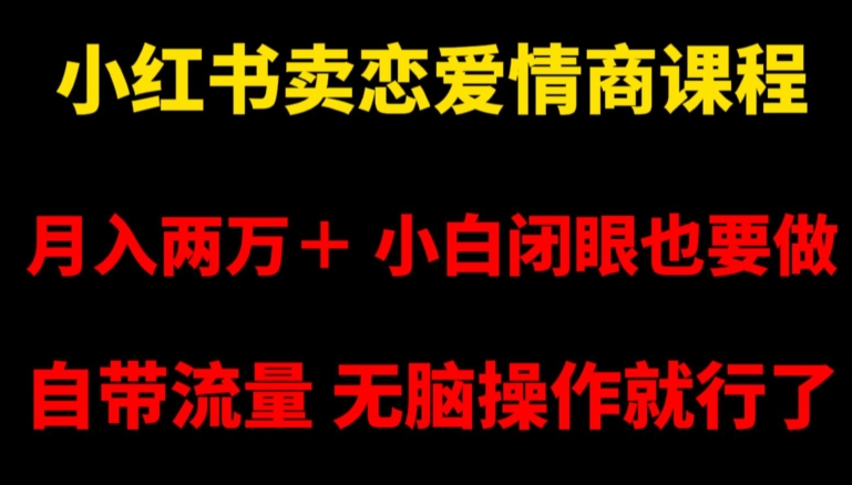 小红书卖恋爱情商课程，月入两万＋，小白闭眼也要做，自带流量，无脑操作就行了【揭秘】-靠创业轻松赚钱？[小白网创驿站] 整合稀缺资源，带你实现财富梦小白网创驿站
