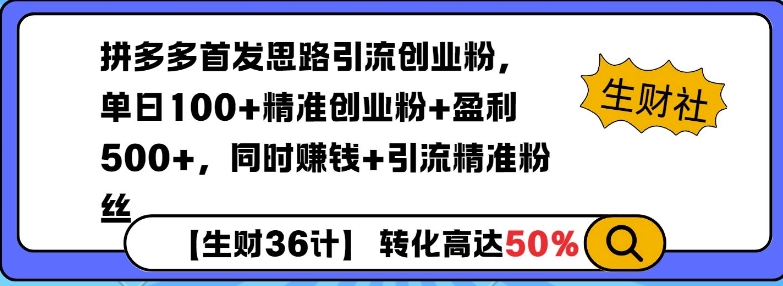 拼多多无敌思路引流创业粉，无脑矩阵开店，同时挣钱+引流精准粉丝-靠创业轻松赚钱？[小白网创驿站] 整合稀缺资源，带你实现财富梦小白网创驿站