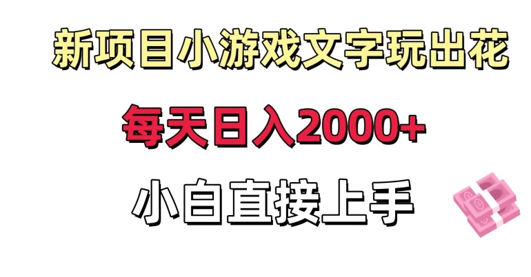 新项目小游戏文字玩出花日入2000+，每天只需一小时，小白直接上手【揭秘】-靠创业轻松赚钱？[小白网创驿站] 整合稀缺资源，带你实现财富梦小白网创驿站