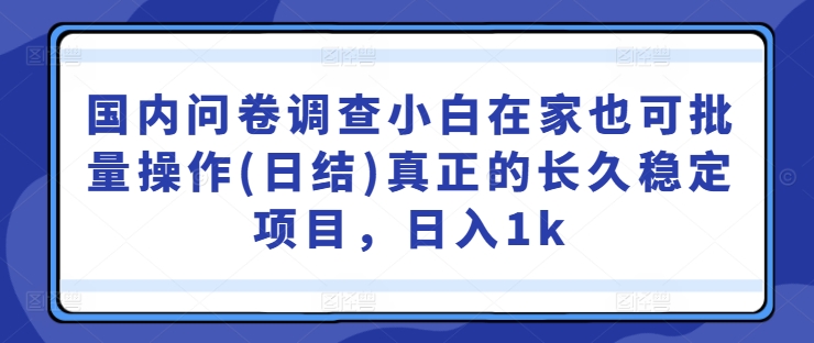 国内问卷调查小白在家也可批量操作(日结)真正的长久稳定项目，日入1k【揭秘】-靠创业轻松赚钱？[小白网创驿站] 整合稀缺资源，带你实现财富梦小白网创驿站