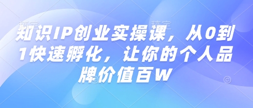 知识IP创业实操课，从0到1快速孵化，让你的个人品牌价值百W-靠创业轻松赚钱？[小白网创驿站] 整合稀缺资源，带你实现财富梦小白网创驿站