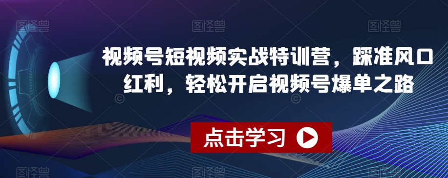 视频号短视频实战特训营，踩准风口红利，轻松开启视频号爆单之路-靠创业轻松赚钱？[小白网创驿站] 整合稀缺资源，带你实现财富梦小白网创驿站