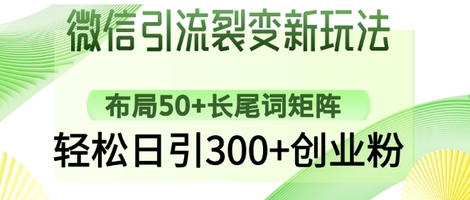 微信引流裂变新玩法：布局50+长尾词矩阵，轻松日引300+创业粉-靠创业轻松赚钱？[小白网创驿站] 整合稀缺资源，带你实现财富梦小白网创驿站