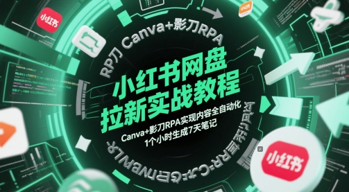 小红书网盘拉新实战教程，Canva+影刀RPA实现内容全自动化，1个小时生成7天笔记-靠创业轻松赚钱？[小白网创驿站] 整合稀缺资源，带你实现财富梦小白网创驿站