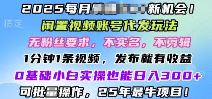 2025闲置视频账号一键代发玩法，0粉不实名不剪辑，领了视频直接发，0基础小白也能日入3张-靠创业轻松赚钱？[小白网创驿站] 整合稀缺资源，带你实现财富梦小白网创驿站
