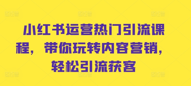 小红书运营热门引流课程，带你玩转内容营销，轻松引流获客-靠创业轻松赚钱？[小白网创驿站] 整合稀缺资源，带你实现财富梦小白网创驿站