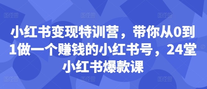 小红书变现特训营，带你从0到1做一个赚钱的小红书号，24堂小红书爆款课-靠创业轻松赚钱？[小白网创驿站] 整合稀缺资源，带你实现财富梦小白网创驿站