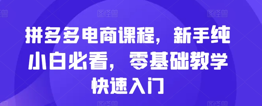 拼多多电商课程，新手纯小白必看，零基础教学快速入门-靠创业轻松赚钱？[小白网创驿站] 整合稀缺资源，带你实现财富梦小白网创驿站