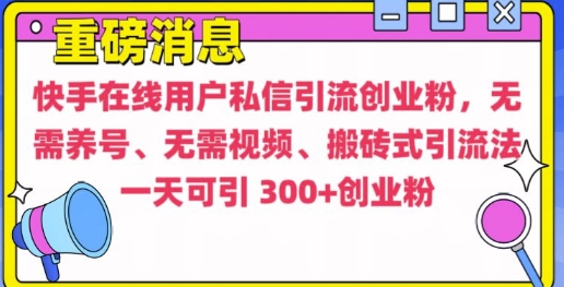 快手最新引流创业粉方法，无需养号、无需视频、搬砖式引流法【揭秘】-靠创业轻松赚钱？[小白网创驿站] 整合稀缺资源，带你实现财富梦小白网创驿站