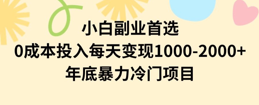 小白副业首选，0成本投入，每天变现1000-2000年底暴力冷门项目【揭秘】-靠创业轻松赚钱？[小白网创驿站] 整合稀缺资源，带你实现财富梦小白网创驿站