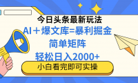 （14715期）今日头条2025最新玩法，思路简单，复制粘贴，轻松实现矩阵日入2000+-靠创业轻松赚钱？[小白网创驿站] 整合稀缺资源，带你实现财富梦小白网创驿站