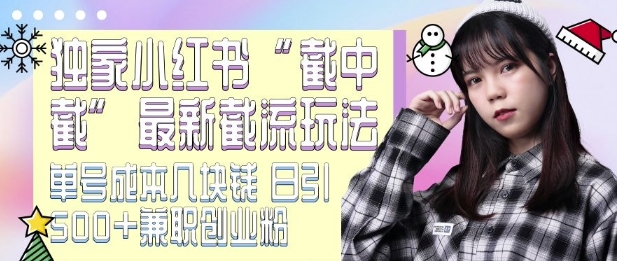 最新小红书截流玩法 独家截中截 单号成本几块钱 日引500+CY粉JZ粉-靠创业轻松赚钱？[小白网创驿站] 整合稀缺资源，带你实现财富梦小白网创驿站