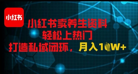 小红书卖养生资料轻松上热门，打造私域闭环，月入1W+-靠创业轻松赚钱？[小白网创驿站] 整合稀缺资源，带你实现财富梦小白网创驿站