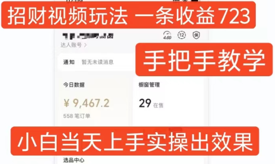 招财视频玩法，一条视频收益723，手把手教学，小白当天可上手-靠创业轻松赚钱？[小白网创驿站] 整合稀缺资源，带你实现财富梦小白网创驿站