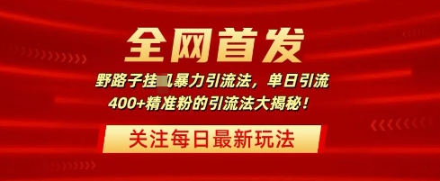全网首发，野路子暴力引流法，单日引流400+精准粉的引流法大揭秘-靠创业轻松赚钱？[小白网创驿站] 整合稀缺资源，带你实现财富梦小白网创驿站