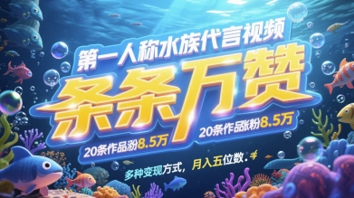 第一人称水族代言视频，条条万赞，20条作品涨粉7.8W，多种变现方式月入五位数-靠创业轻松赚钱？[小白网创驿站] 整合稀缺资源，带你实现财富梦小白网创驿站