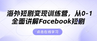 海外短剧变现训练营，从0-1全面讲解Facebook短剧-靠创业轻松赚钱？[小白网创驿站] 整合稀缺资源，带你实现财富梦小白网创驿站