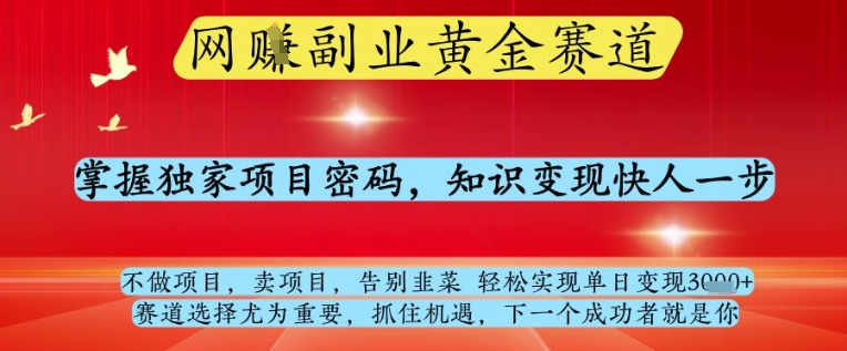 网创副业黄全赛道，掌握独家项目密码，知识变现快人一步，告别韭菜轻松实现单日变现1k+【揭秘】-靠创业轻松赚钱？[小白网创驿站] 整合稀缺资源，带你实现财富梦小白网创驿站