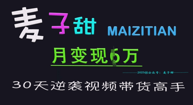 麦子甜30天逆袭视频带货高手，单月变现6W加特训营-靠创业轻松赚钱？[小白网创驿站] 整合稀缺资源，带你实现财富梦小白网创驿站