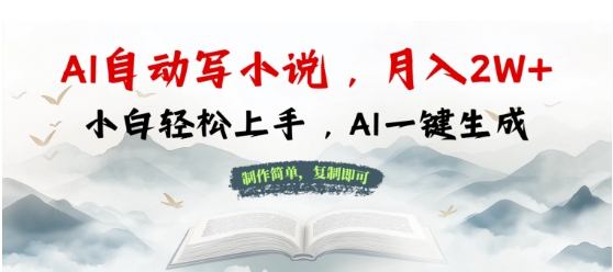 AI自动写小说，制作简单，复制即可，月入过W+，小白轻松上手，AI一键生成-靠创业轻松赚钱？[小白网创驿站] 整合稀缺资源，带你实现财富梦小白网创驿站