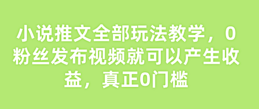 小说推文全部玩法教学，0粉丝发布视频就可以产生收益，真正0门槛-靠创业轻松赚钱？[小白网创驿站] 整合稀缺资源，带你实现财富梦小白网创驿站