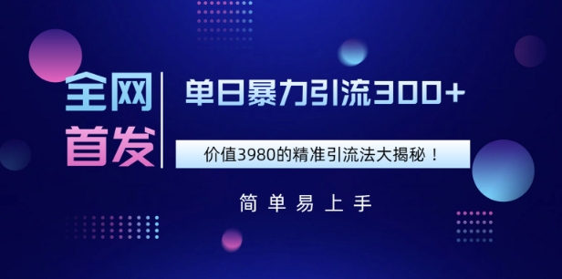 全网首发，价值3980单日暴力引流300+的精准引流法大揭秘-靠创业轻松赚钱？[小白网创驿站] 整合稀缺资源，带你实现财富梦小白网创驿站