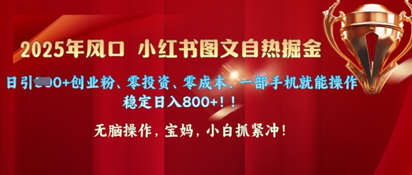 25年风口小红书图文掘金，日引300+创业粉、零投资、零成本、一部手机就能操作-靠创业轻松赚钱？[小白网创驿站] 整合稀缺资源，带你实现财富梦小白网创驿站