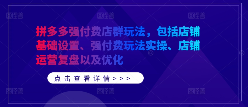 拼多多强付费店群玩法，包括店铺基础设置、强付费玩法实操、店铺运营复盘以及优化-靠创业轻松赚钱？[小白网创驿站] 整合稀缺资源，带你实现财富梦小白网创驿站