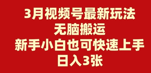 3月视频号最新玩法，无脑搬运，新手小白也可快速上手，日入3张-靠创业轻松赚钱？[小白网创驿站] 整合稀缺资源，带你实现财富梦小白网创驿站